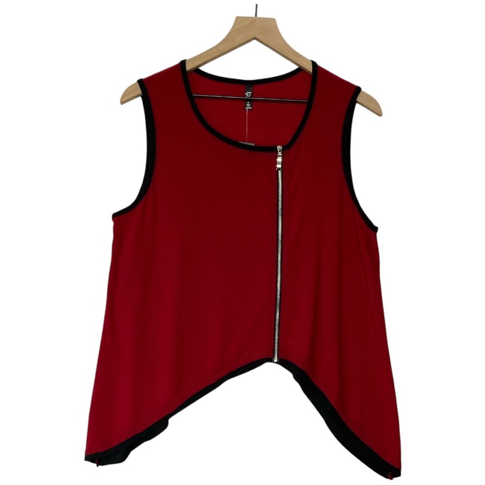 By JJ Red Sleeveless Top‎ Zipper Detail Size S Minimalist Mod Edgy Asymmetrical